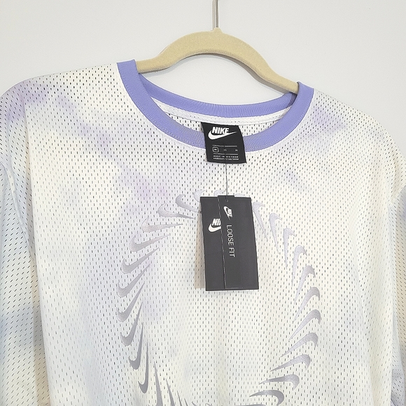 NIKE Sportswear Icon Clash Tie-Dye Short Sleeve Mesh Top w/Drawstring at Waist - Picture 10 of 12